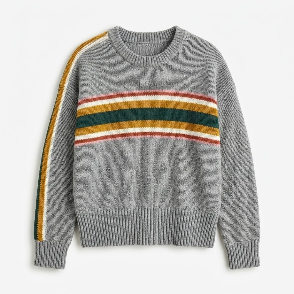 Madewell Rainbow Stripe Crewneck Sweater Gray Alpaca Wool Blend Size M
